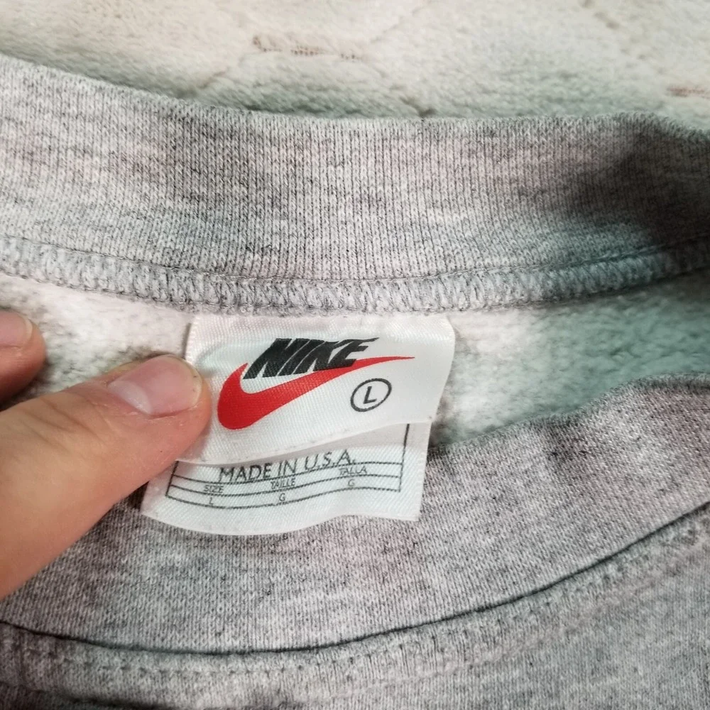 Rare VTG NIKE Big Swoosh Crewneck Sweatshirt 90s USA Made Sz Large STAINED‎ Look